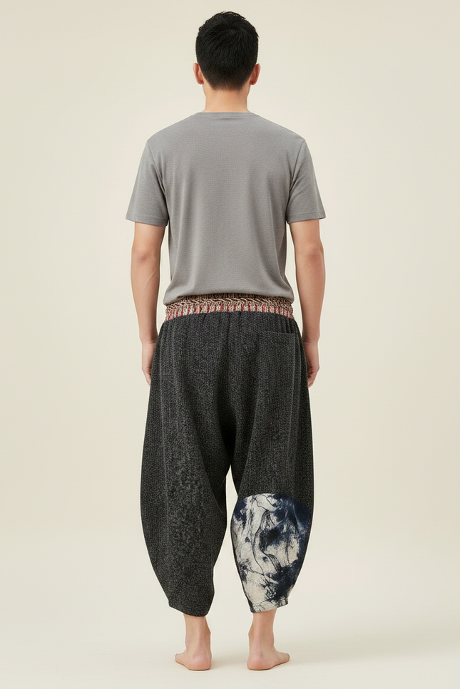 Pantalon Chinois Gris Ample Coton Imprimé Décontracté - Molleton - vue 2