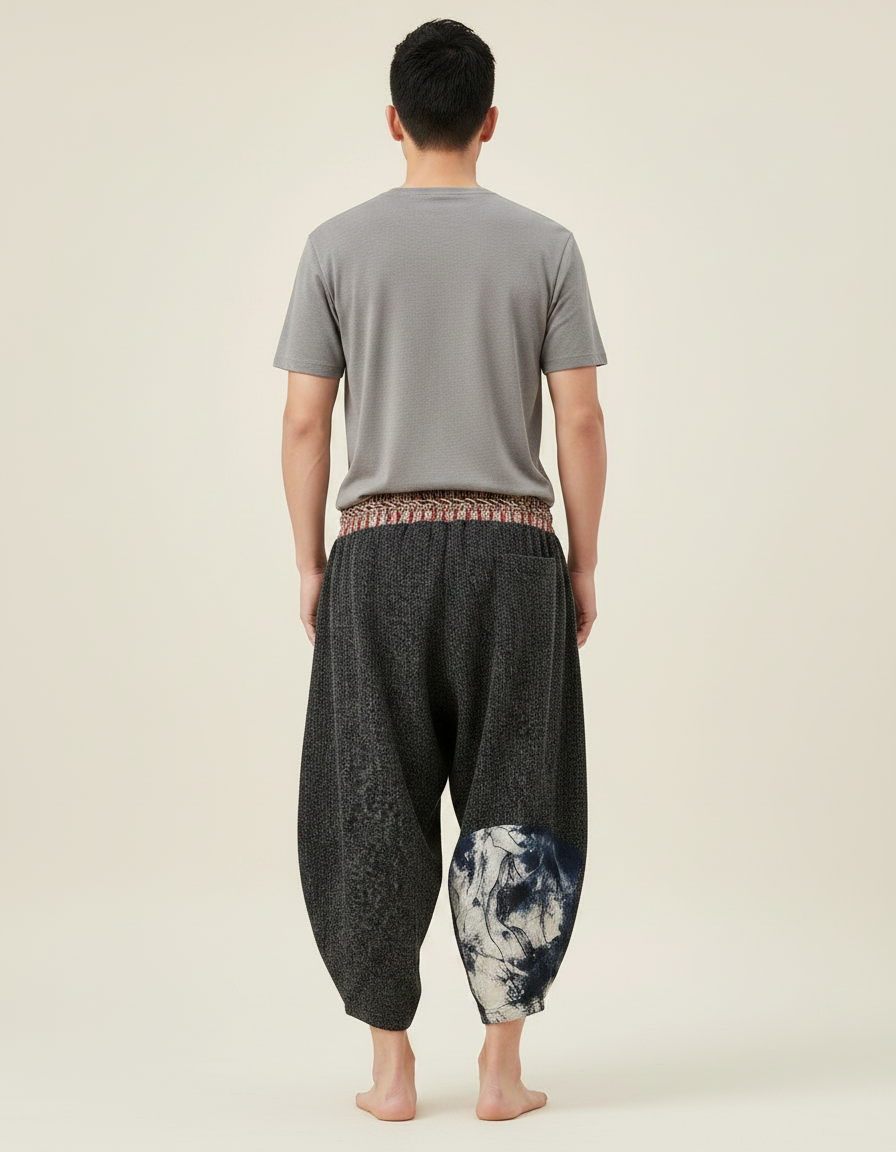 Pantalon Chinois Gris Ample Coton Imprimé Décontracté - Molleton - vue 2