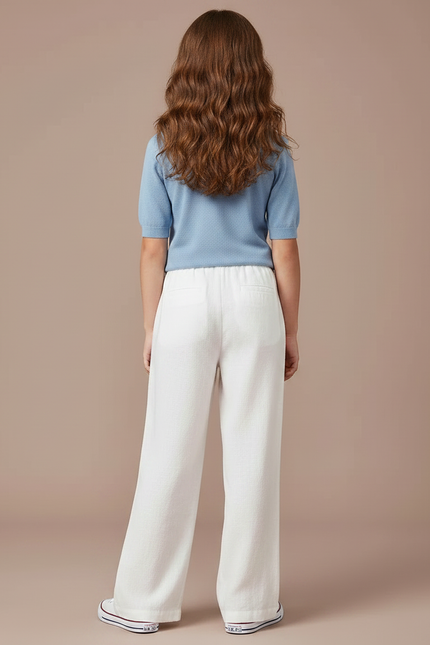 Pantalon Chinois Blanc Brodé Lin Ample Décontracté - vue 2