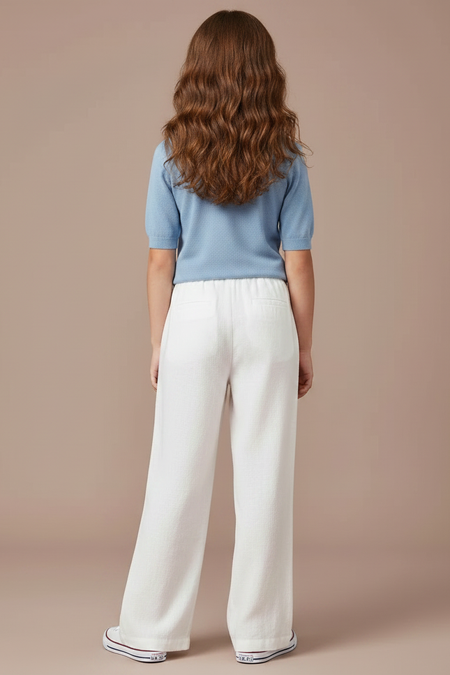 Pantalon Chinois Blanc Brodé Lin Ample Décontracté - vue 2