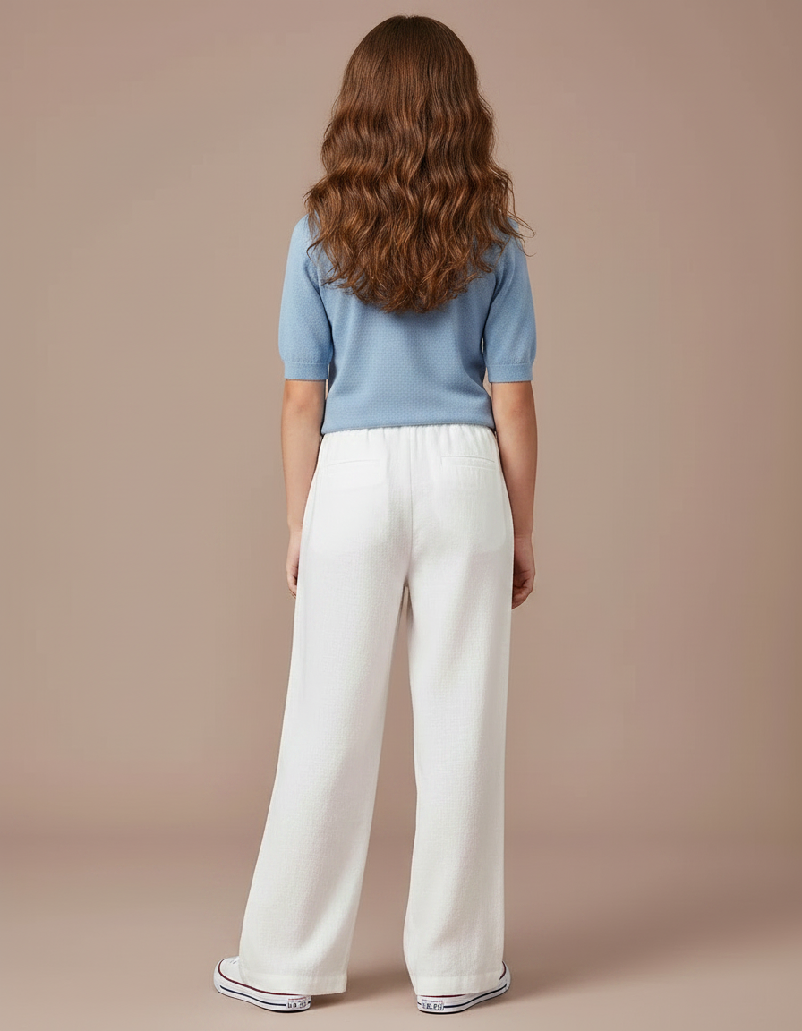 Pantalon Chinois Blanc Brodé Lin Ample Décontracté - vue 2