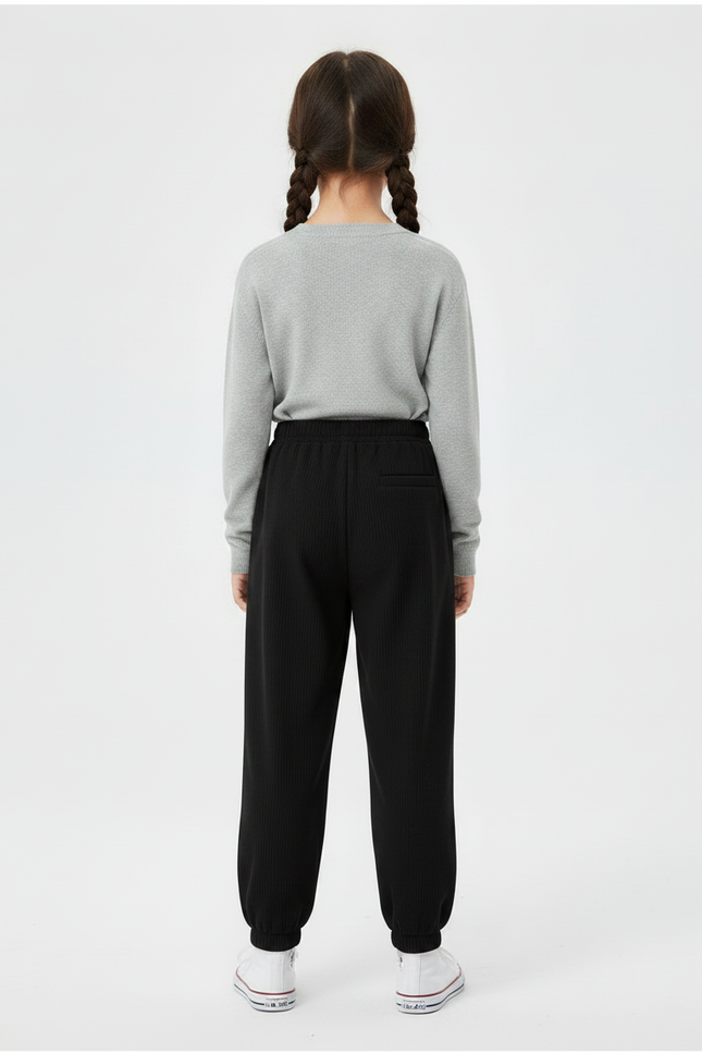 Pantalon Chinois Noir Côtelé Ample Confortable Fille Coeur - Cordé - vue 2