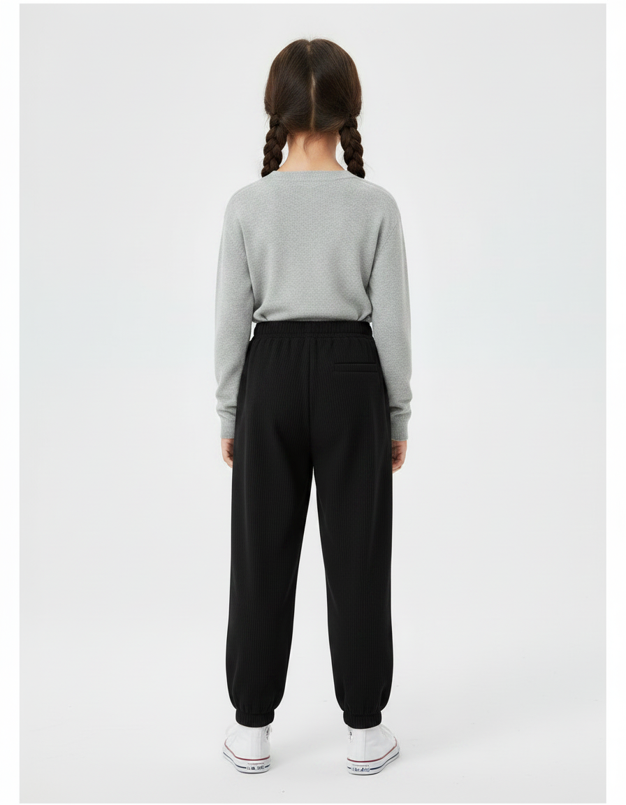 Pantalon Chinois Noir Côtelé Ample Confortable Fille Coeur - Cordé - vue 2