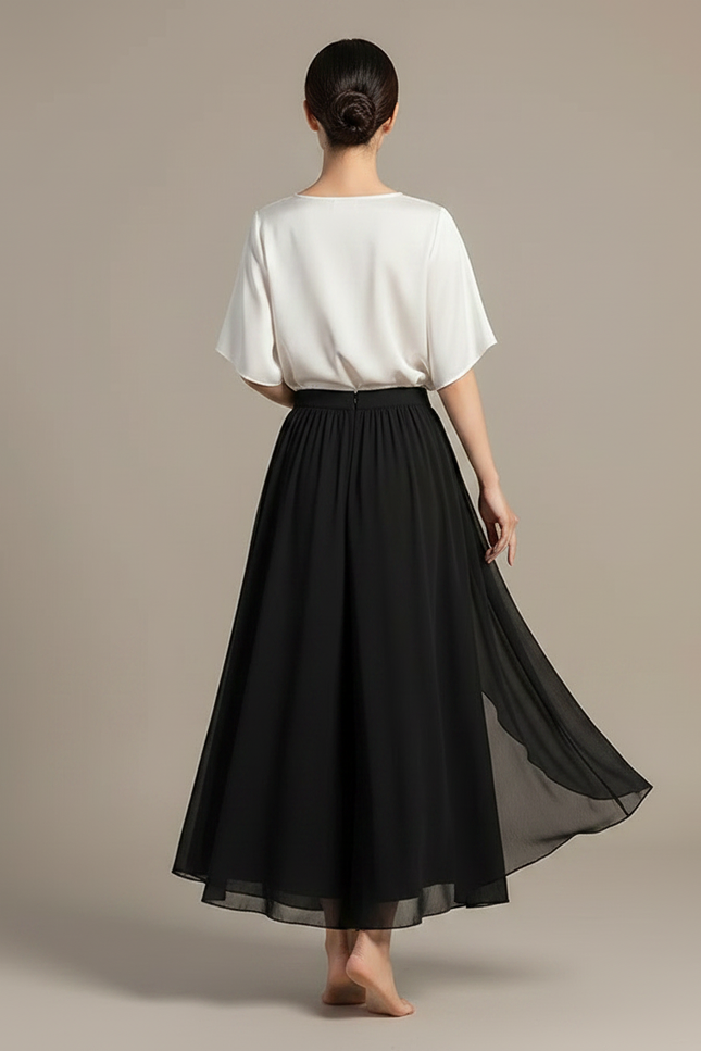 Pantalon Chinois Noir Fluide Chiffon Ample Femme - Soie - vue 2