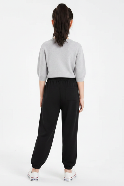 Pantalon Chinois Noir Ample Brodé Enfant Fille - Molleton - vue 2