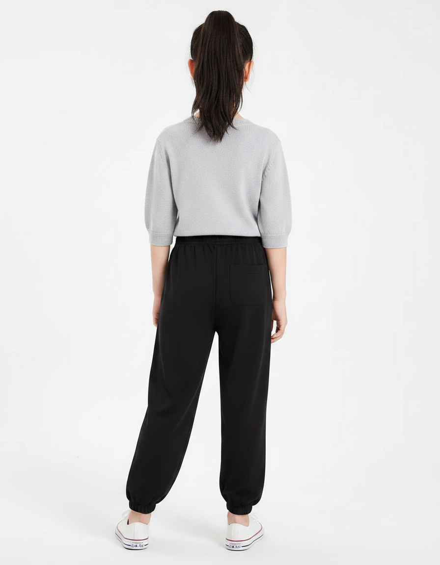 Pantalon Chinois Noir Ample Brodé Enfant Fille - Molleton - vue 2