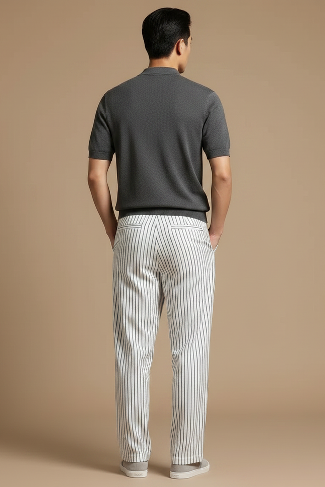 Pantalon Chinois Blanc Rayé Fluide Ample Homme - Viscose - vue 2