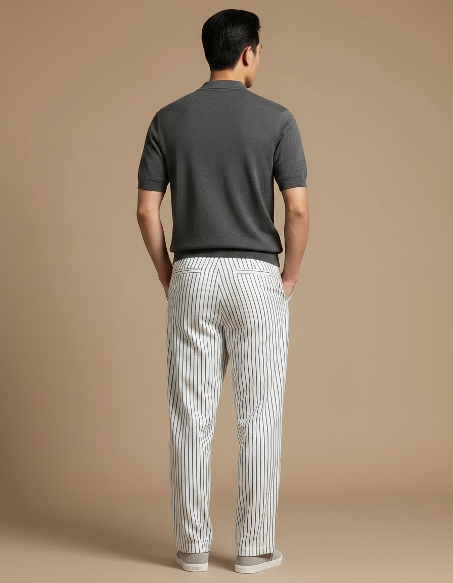 Pantalon Chinois Blanc Rayé Fluide Ample Homme - Viscose - vue 2