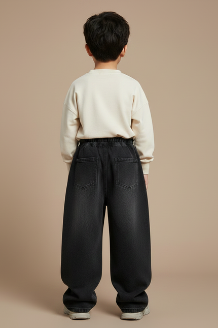 Pantalon Chinois Noir Ample Plissé Décontracté Enfant - Jean - vue 2
