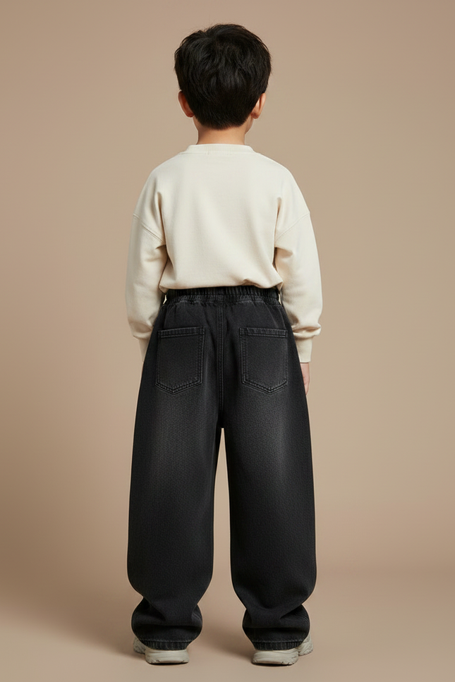 Pantalon Chinois Noir Ample Plissé Décontracté Enfant - Jean - vue 2