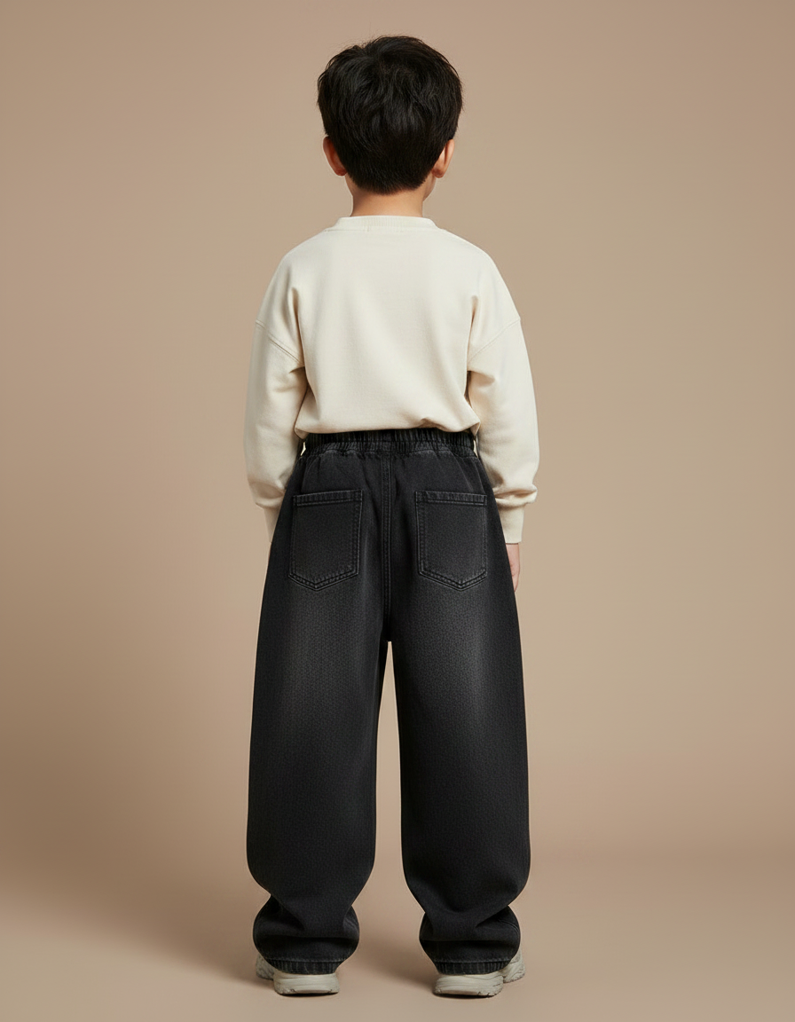 Pantalon Chinois Noir Ample Plissé Décontracté Enfant - Jean - vue 2