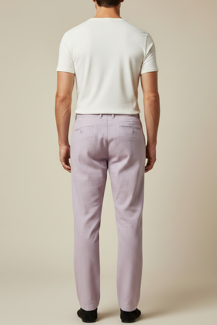 Pantalon Chinois Lilas Coton Lin Ample Confortable Homme - Violet - vue 2