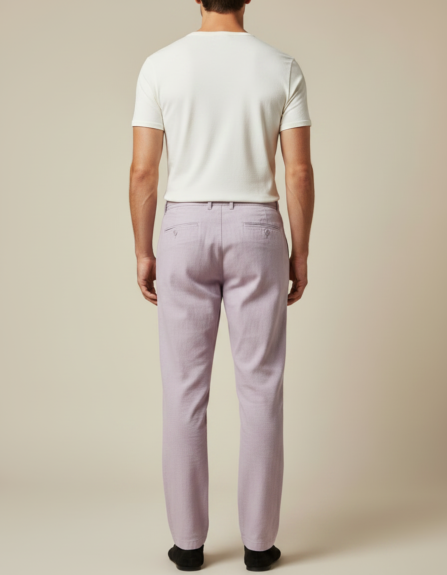 Pantalon Chinois Lilas Coton Lin Ample Confortable Homme - Violet - vue 2