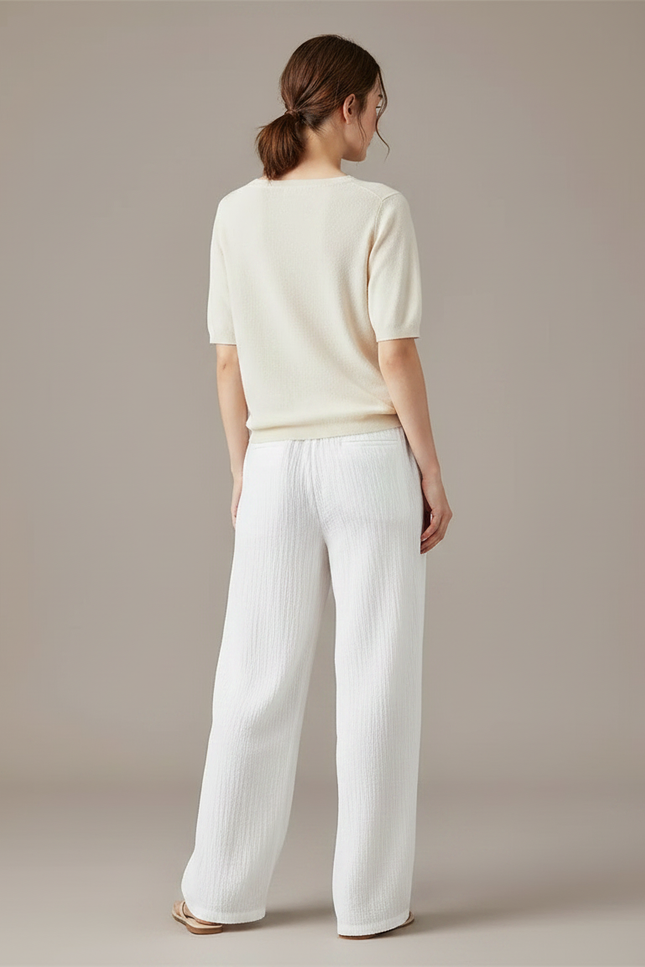 Pantalon Chinois Blanc Ample Lin Plissé Décontracté - vue 2