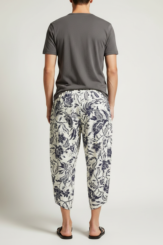 Pantalon Chinois Harem Imprimé Floral Ample Coton Lin - vue 2