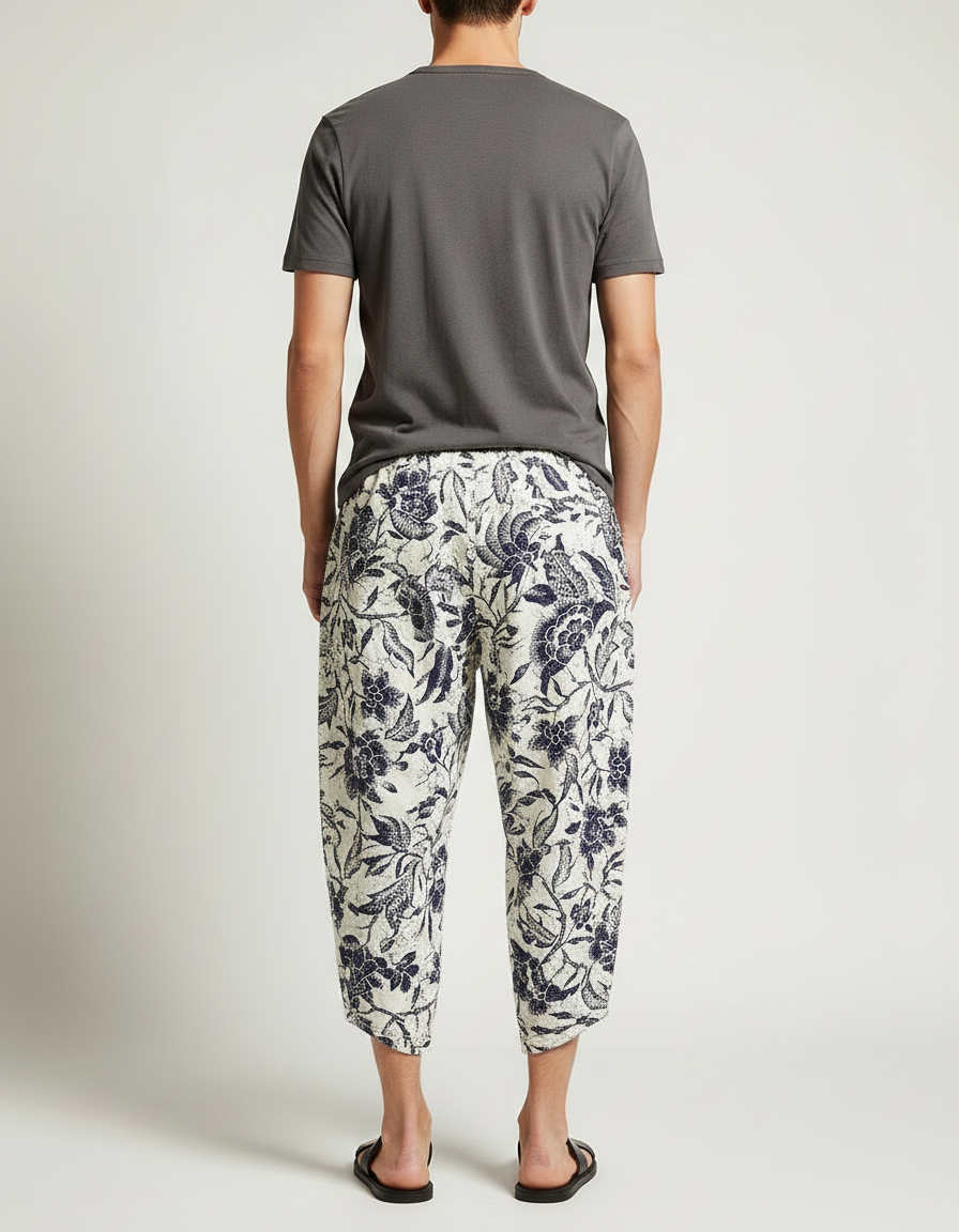 Pantalon Chinois Harem Imprimé Floral Ample Coton Lin - vue 2