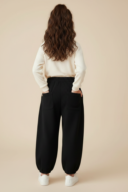 Pantalon Chinois Noir Épais Ample Molleton Enfant - vue 2