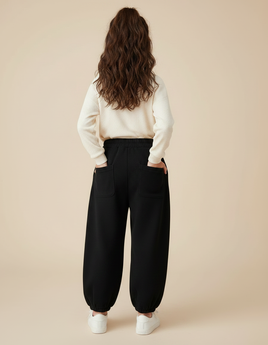 Pantalon Chinois Noir Épais Ample Molleton Enfant - vue 2
