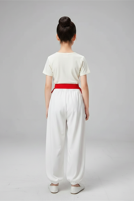 Pantalon Chinois Blanc Ample Motifs Flammes Rouges - Polyester - vue 2