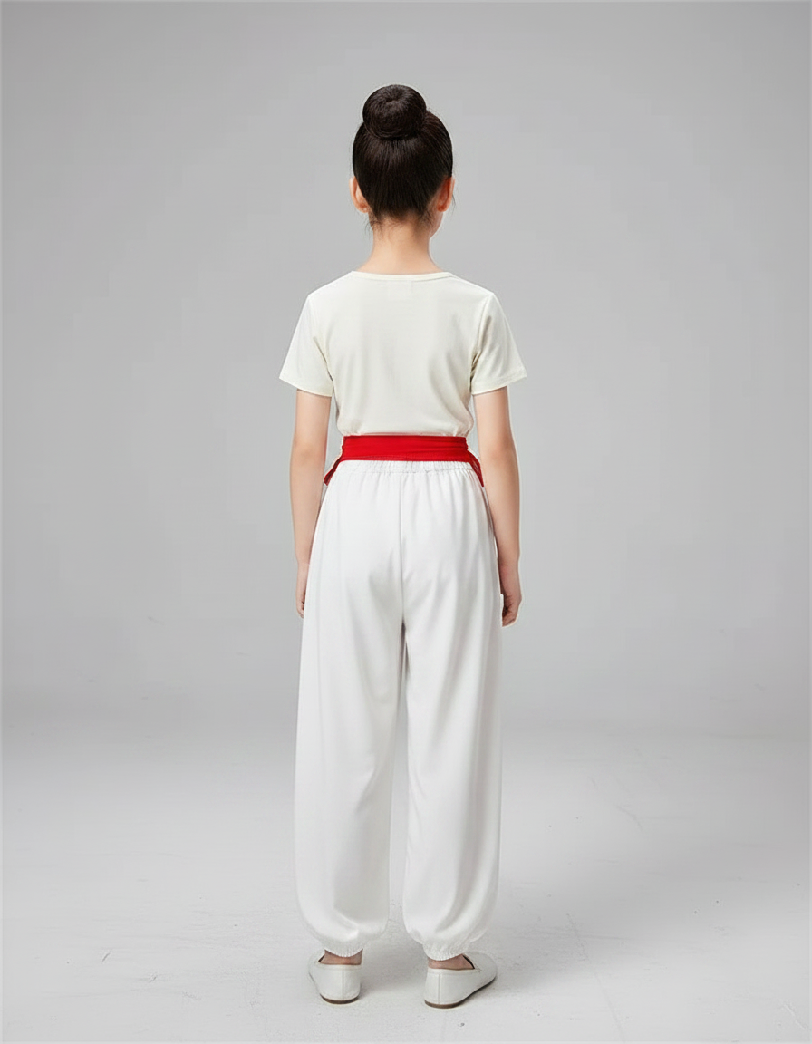 Pantalon Chinois Blanc Ample Motifs Flammes Rouges - Polyester - vue 2