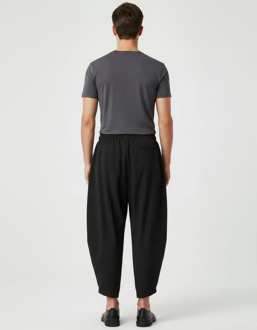 Pantalon Chinois Noir Ample Harem Cordon Décontracté - Polyester - vue 2