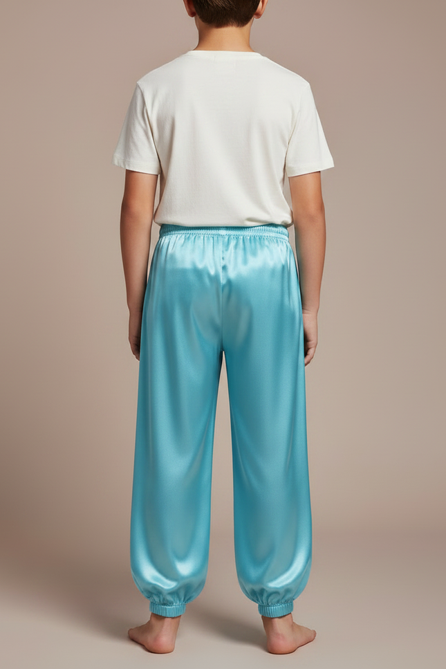 Pantalon Chinois Bleu Satiné Ample Élastique Enfant - vue 2