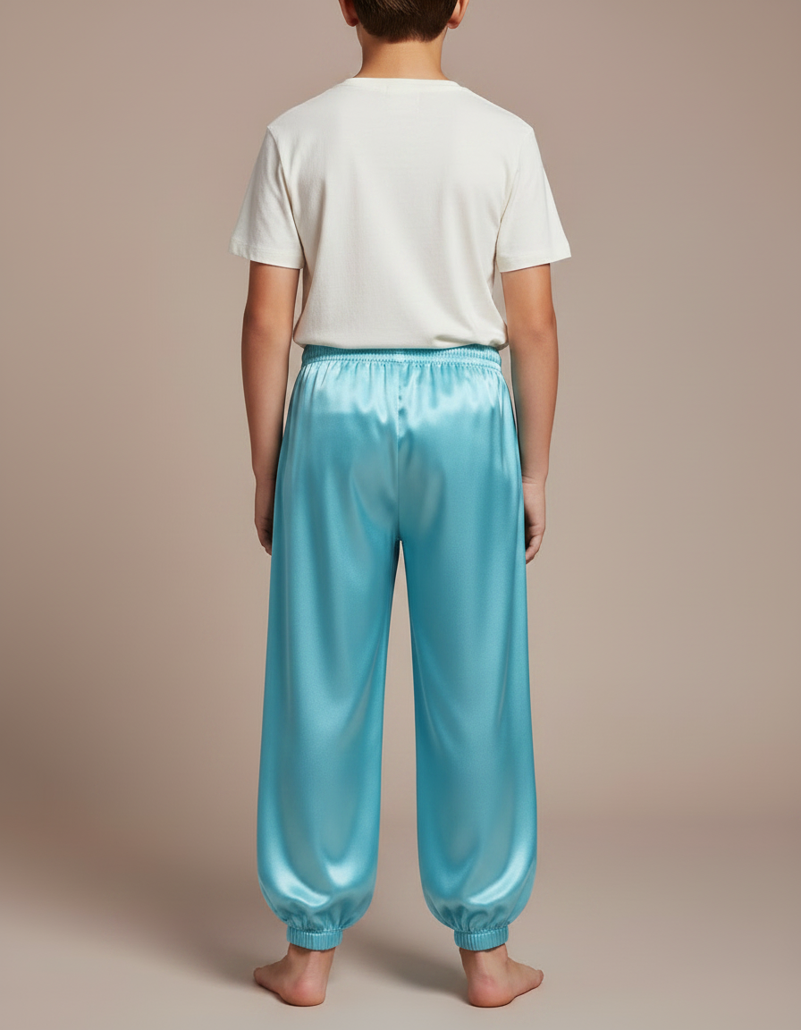 Pantalon Chinois Bleu Satiné Ample Élastique Enfant - vue 2