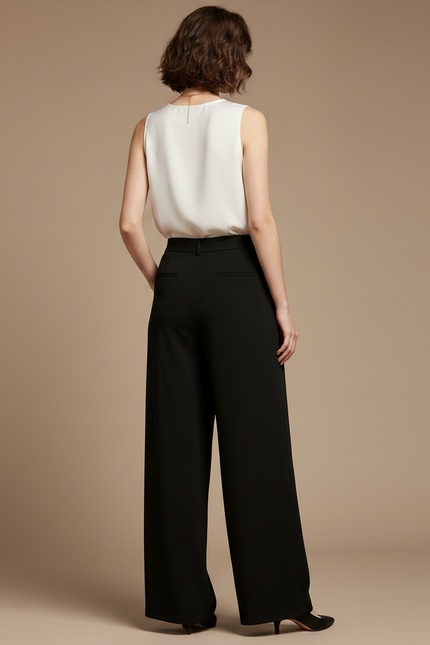 Pantalon Chinois Noir Ample Plissé Fluide Femme - Viscose - vue 2