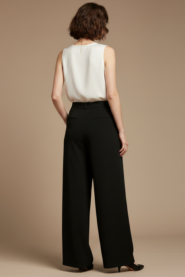 Pantalon Chinois Noir Ample Plissé Fluide Femme - Viscose - vue 2