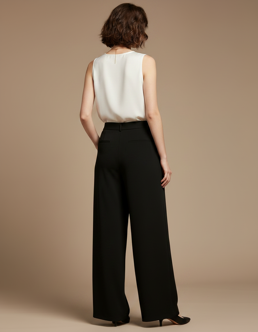 Pantalon Chinois Noir Ample Plissé Fluide Femme - Viscose - vue 2