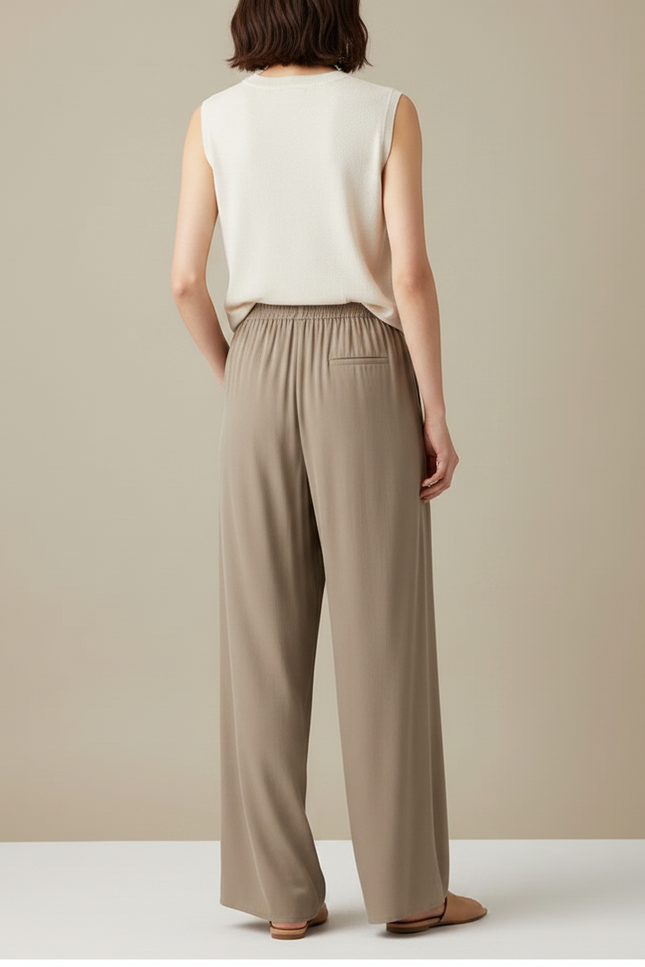 Pantalon Chinois Fluide Ample Beige Élégant Femme - Viscose - vue 2