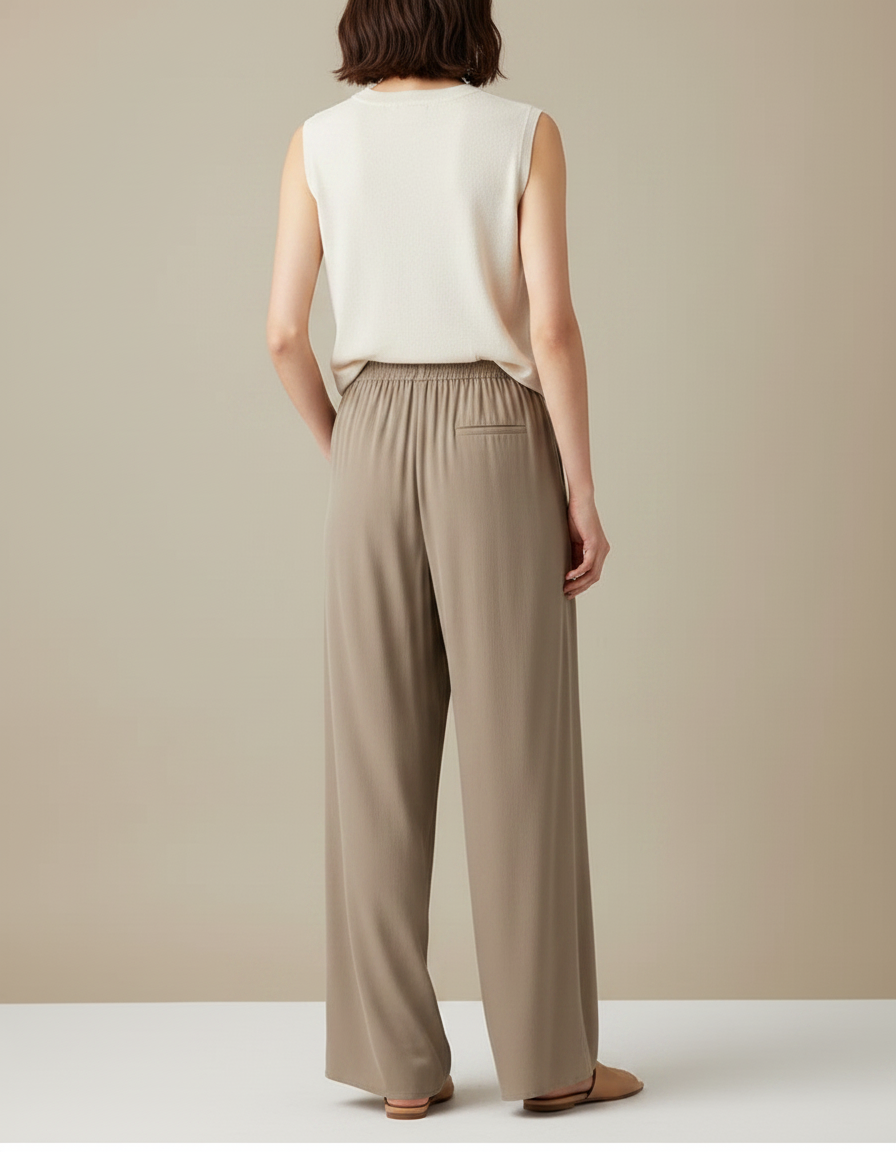 Pantalon Chinois Fluide Ample Beige Élégant Femme - Viscose - vue 2