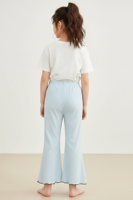 Pantalon Chinois Bleu Côtelé Élastique Ondulé Fille - Maille - vue 2