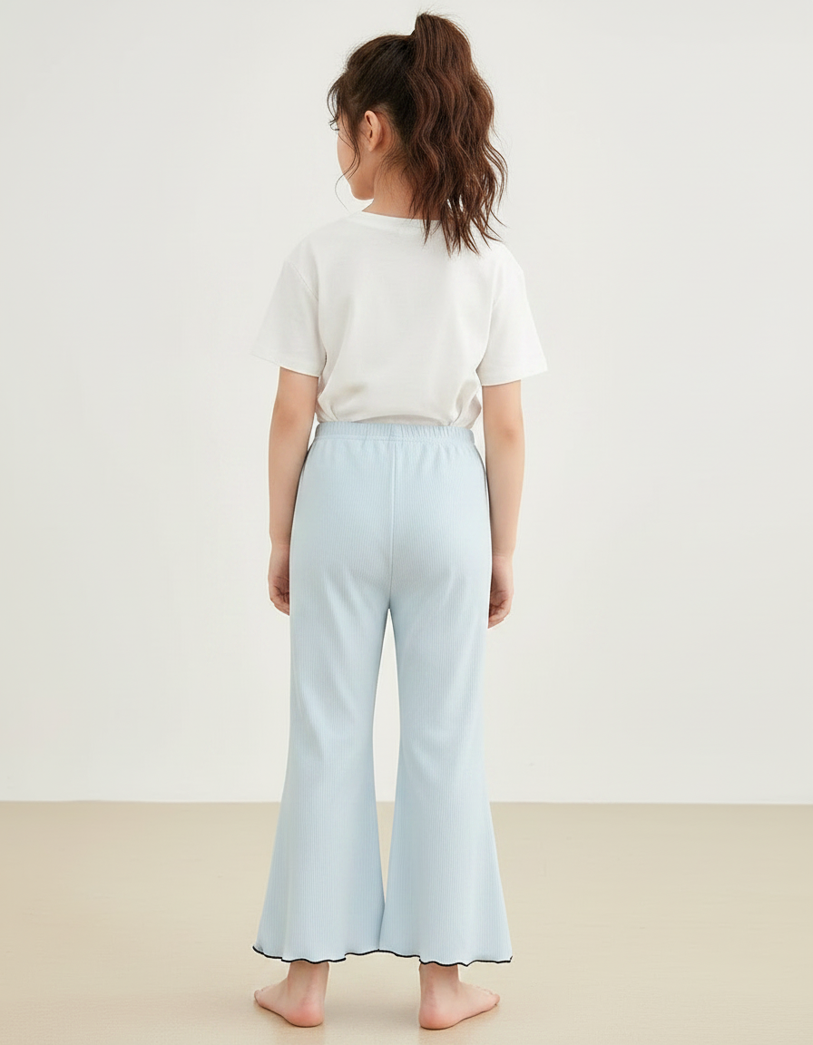 Pantalon Chinois Bleu Côtelé Élastique Ondulé Fille - Maille - vue 2