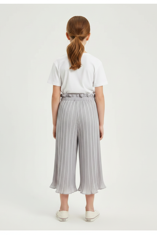 Pantalon Chinois Gris Plissé Fluide Ample Fille - Polyester - vue 2