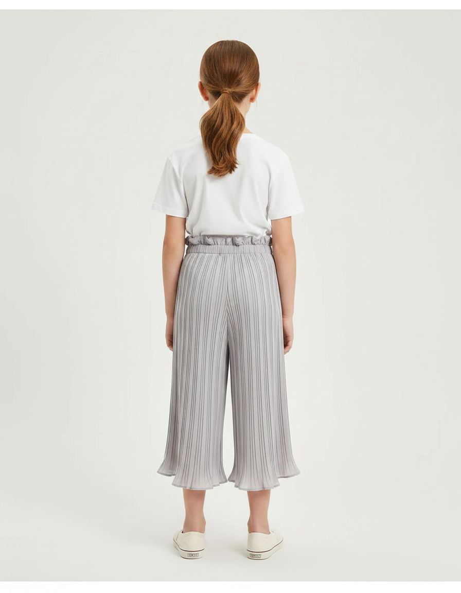 Pantalon Chinois Gris Plissé Fluide Ample Fille - Polyester - vue 2
