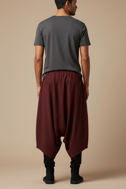 Pantalon Chinois Sarouel Ample Marron Casual Coton - Bordeaux - vue 2