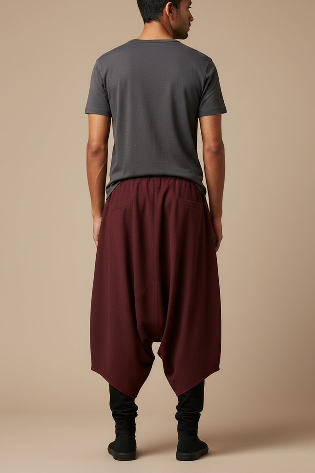 Pantalon Chinois Sarouel Ample Marron Casual Coton - Bordeaux - vue 2