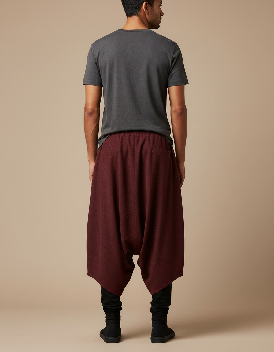 Pantalon Chinois Sarouel Ample Marron Casual Coton - Bordeaux - vue 2