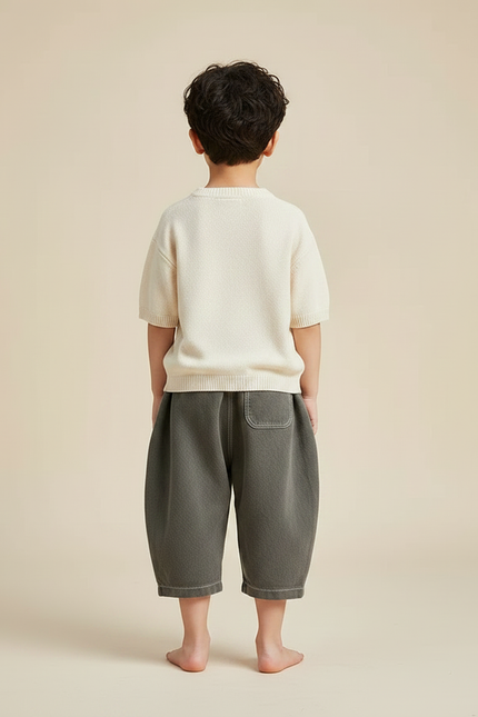 Pantalon Chinois Harem Ample Coton Enfant Gris - Kaki Molleton - vue 2