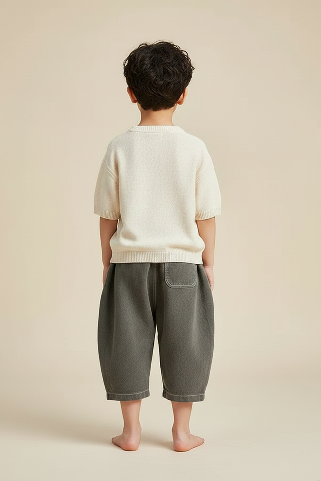 Pantalon Chinois Harem Ample Coton Enfant Gris - Kaki Molleton - vue 2