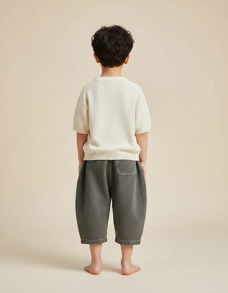 Pantalon Chinois Harem Ample Coton Enfant Gris - Kaki Molleton - vue 2