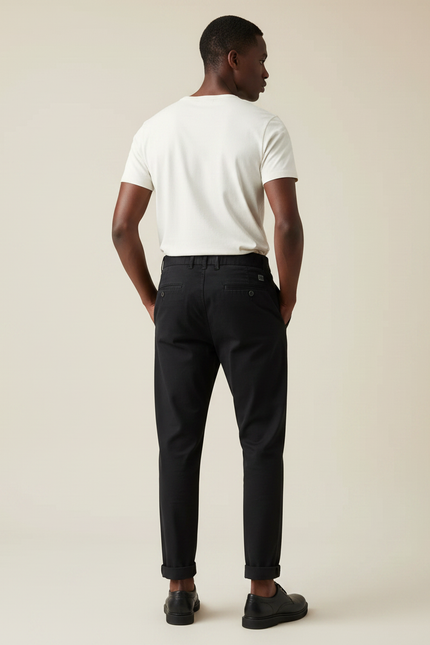 Pantalon Chinois Noir Coton Plissé Décontracté Homme - vue 2