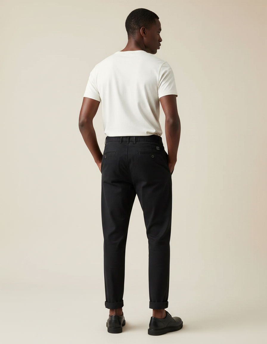 Pantalon Chinois Noir Coton Plissé Décontracté Homme - vue 2
