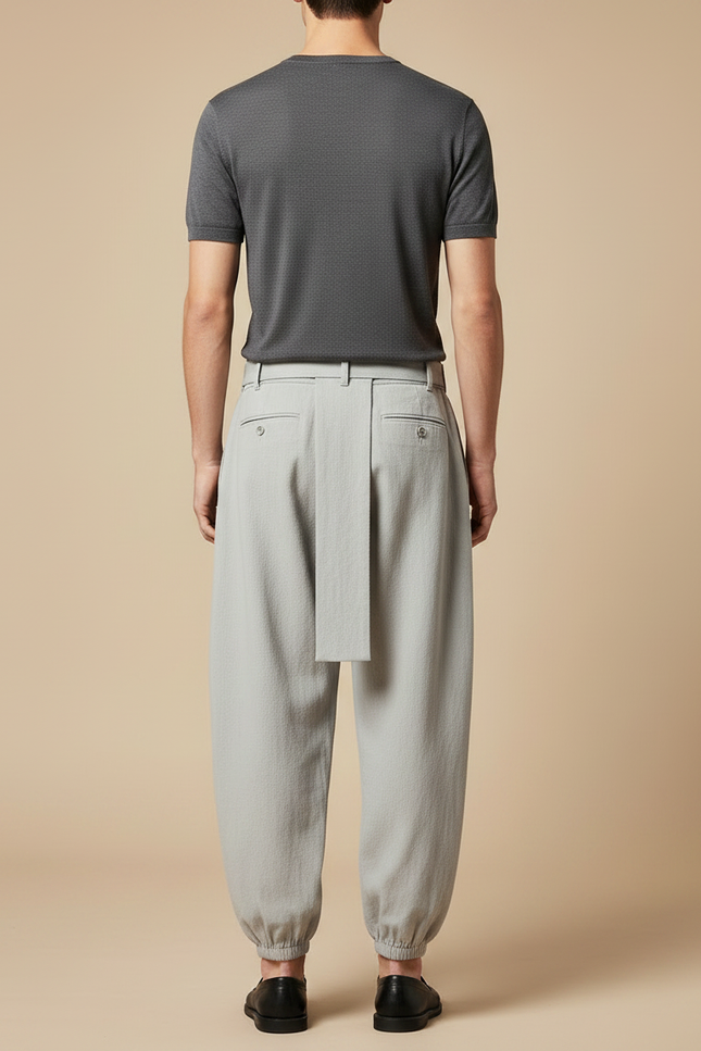 Pantalon Chinois Gris Clair Ample Coton Brodé Homme - vue 2