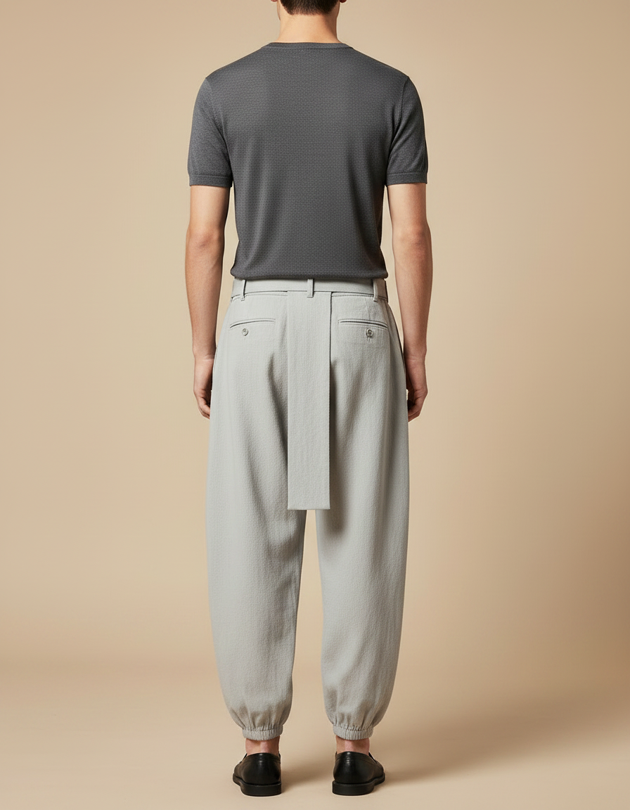 Pantalon Chinois Gris Clair Ample Coton Brodé Homme - vue 2