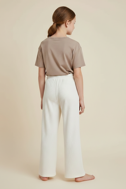 Pantalon Chinois Crème Côtelé Ample Fille Confortable - Blanc Cordé - vue 2