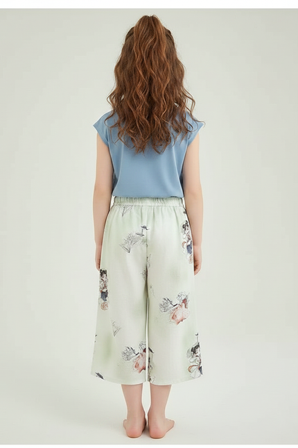 Pantalon Chinois Vert Clair Motif Fille Décontracté - Soie - vue 2