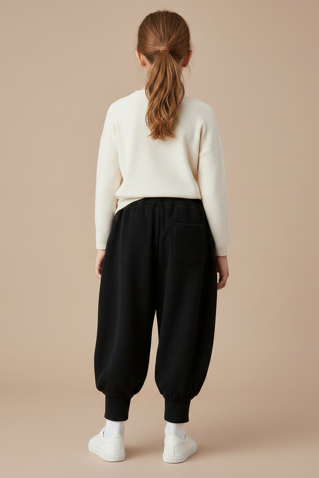Pantalon Chinois Noir Côtelé Ample Élastique Fille - Cordé - vue 2