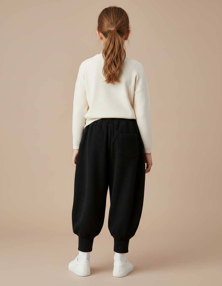 Pantalon Chinois Noir Côtelé Ample Élastique Fille - Cordé - vue 2
